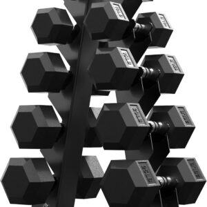 Hex Dumbbell Sets with Rack Rubber Coated Dumbbell Weight Set Storage Rack Weights for Strength Training